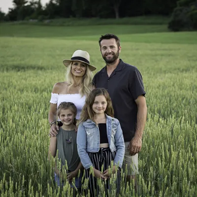 Billy Molls Family in green field in Wisconsin